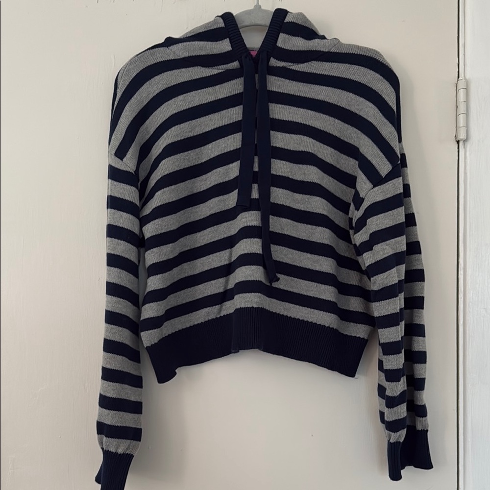 Edikted Blue and Gray Striped Knit Pullover Sweater